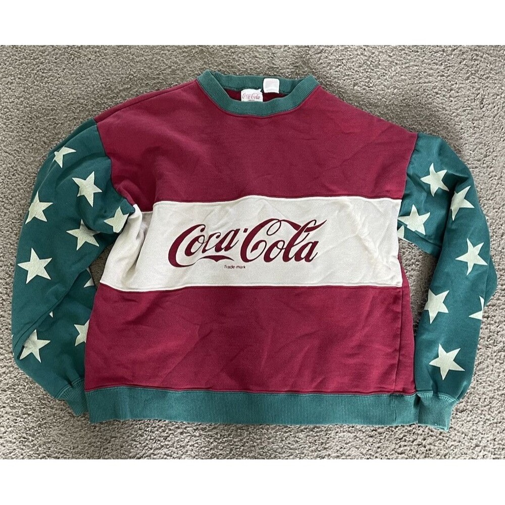 VTG 80’s Coca Cola Script Spell Out Sweatshirt USA Made Distressed SMALL